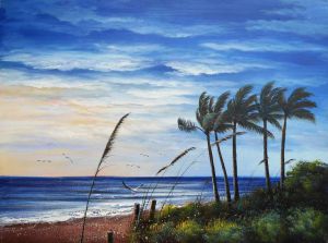 Impressionism Landscape #538 - Coconut tree by the sea - distant seen